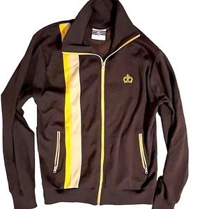 Ace Vintage Men’s Track Jacket | Brown with Gold & Beige Stripe Down Front